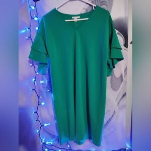 Elegant Green Ruffle Sleeve Dress